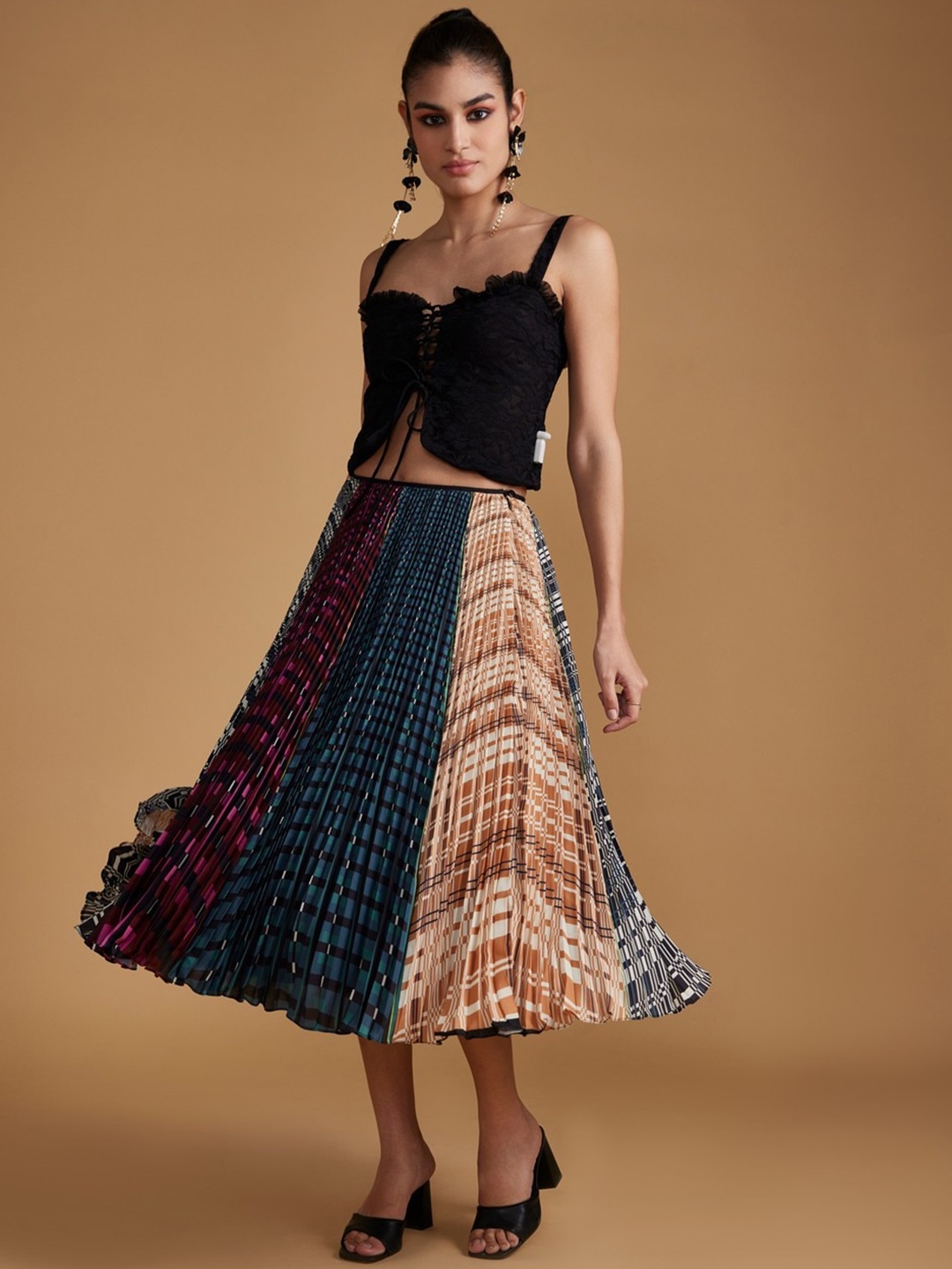 

VERB BY PALLAVI SINGHEE Geometric Printed Flared Midi A-Line Skirt, Blue