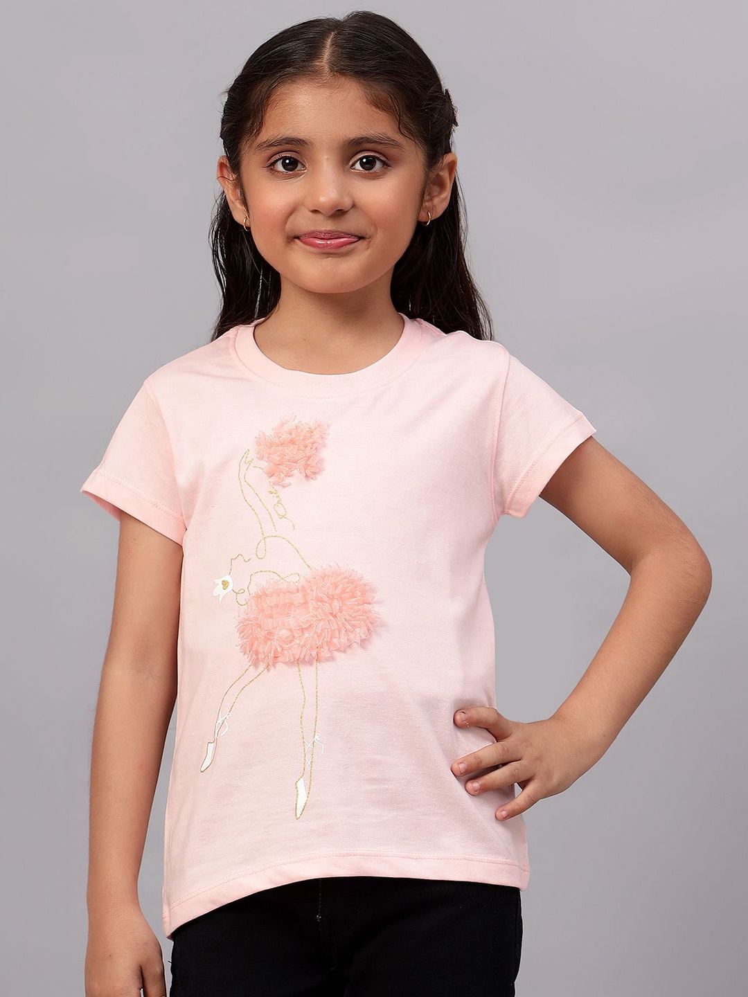 

Cantabil Girls Graphic Printed Round Neck T-Shirt, Pink