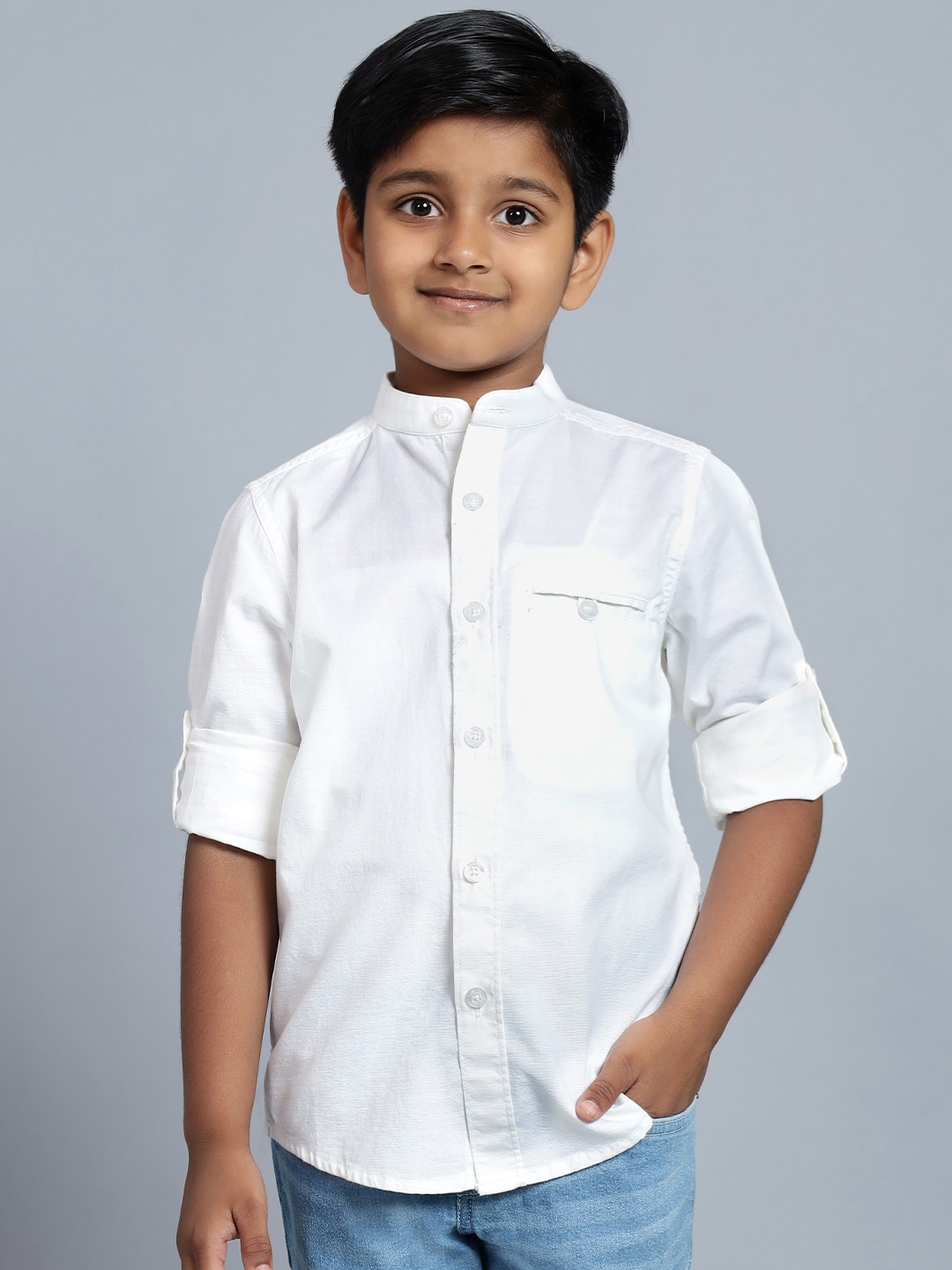 

Cantabil Boys Mandarin Collar Cotton Casual Shirt, White