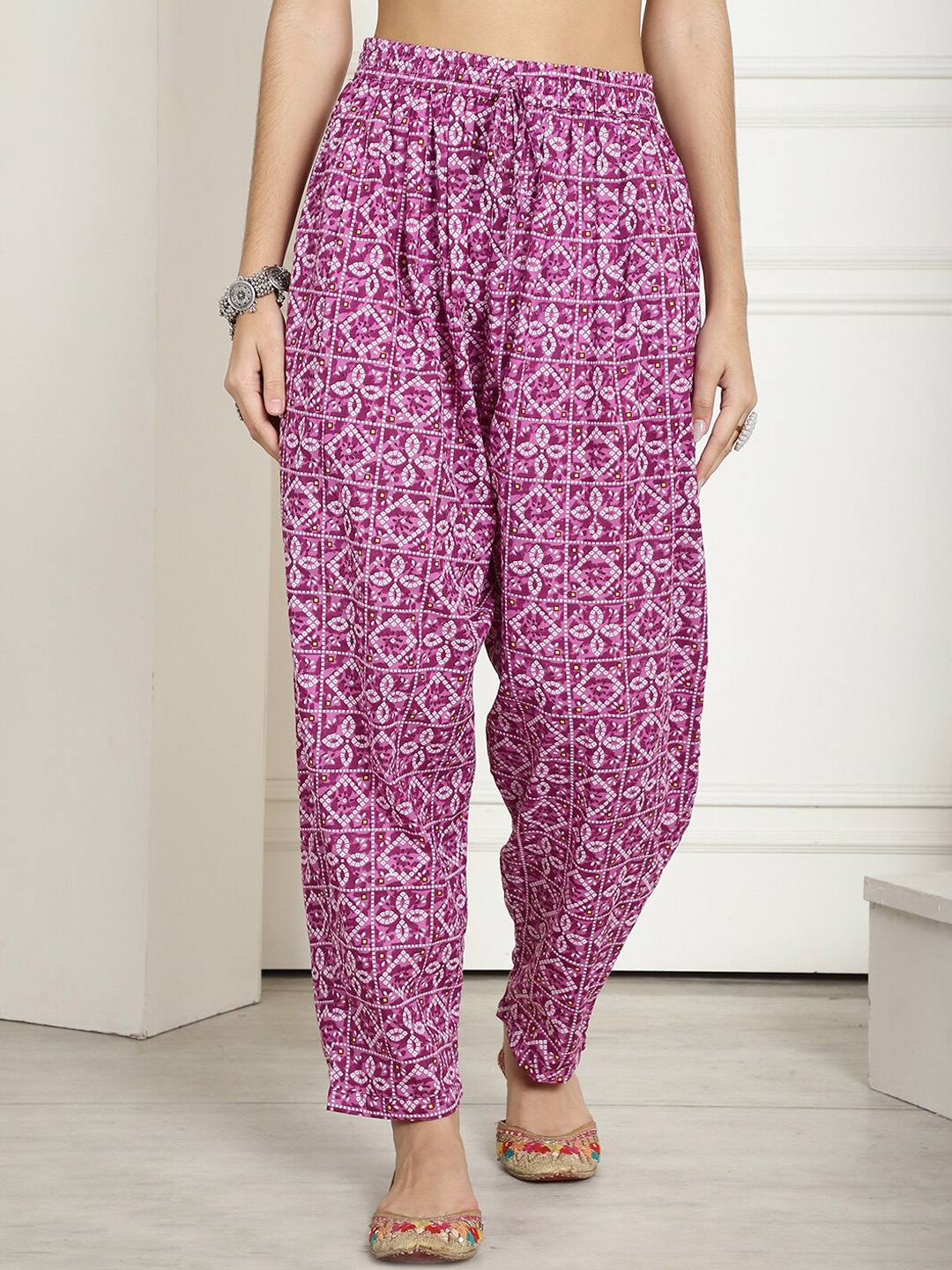 

KALINI Printed Loose Fit Cotton Salwar, Purple