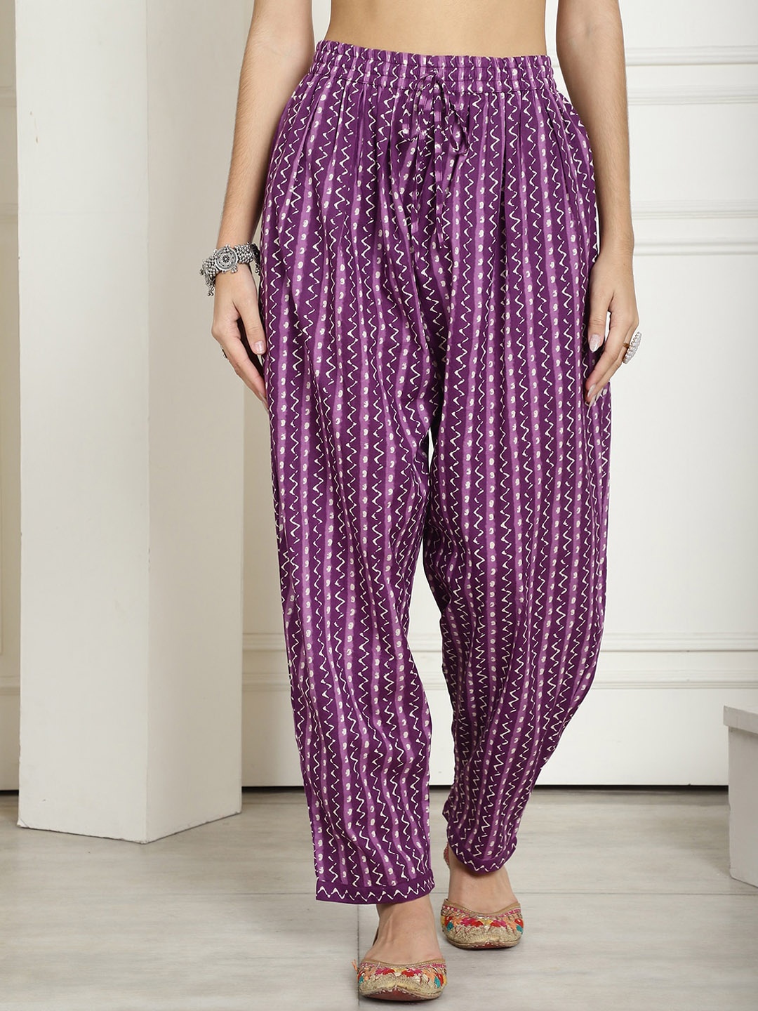 

KALINI Printed Loose Fit Cotton Salwar, Purple