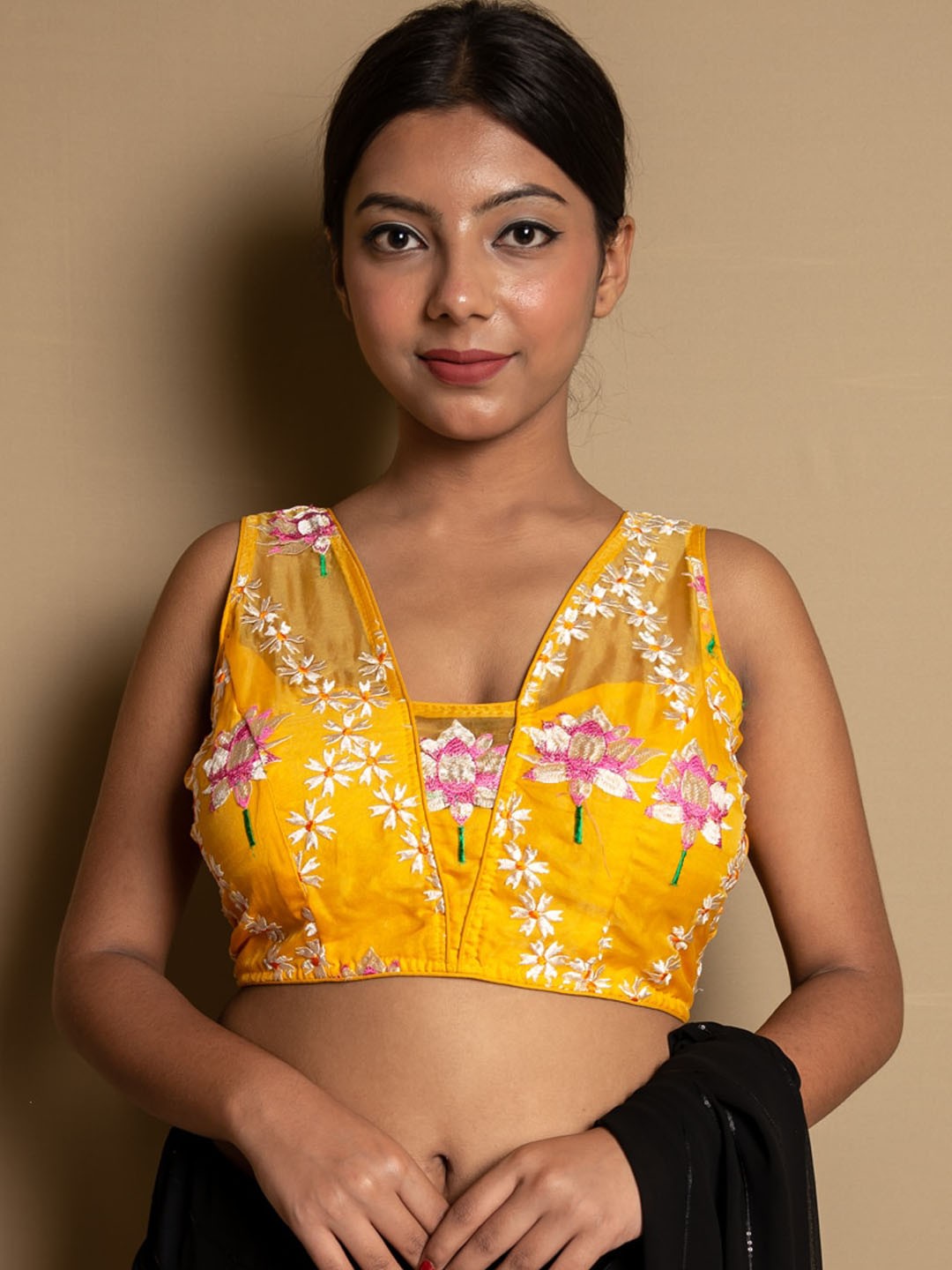 

SARIKA Floral Embroidered Saree Blouse, Yellow