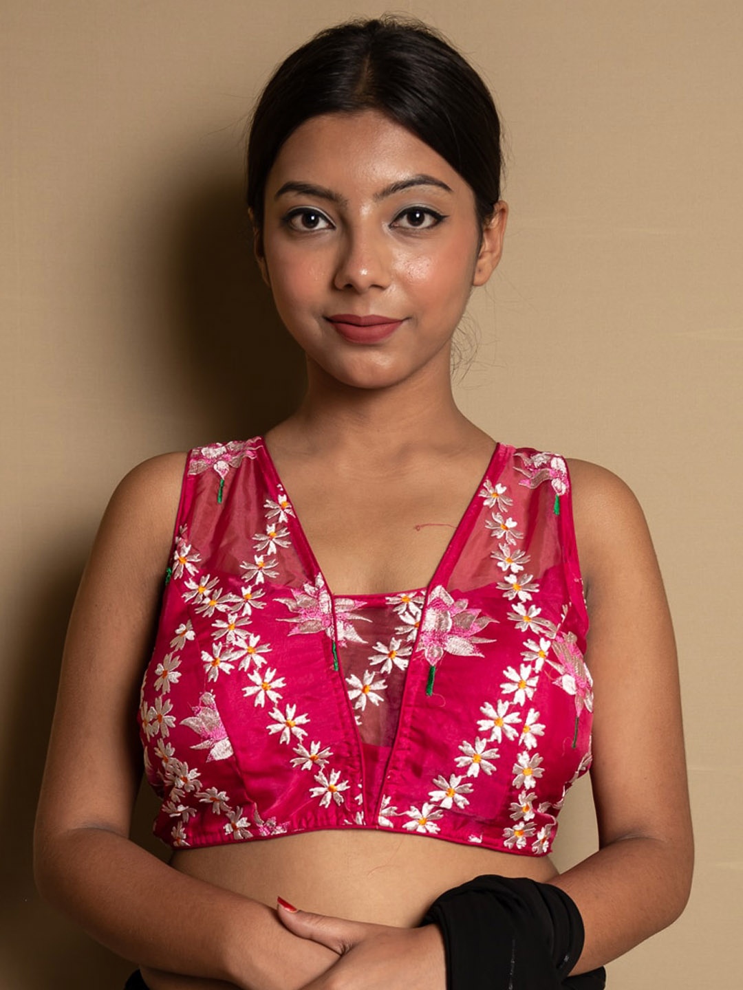 

SARIKA Floral Embroidered Net Saree Blouse, Pink