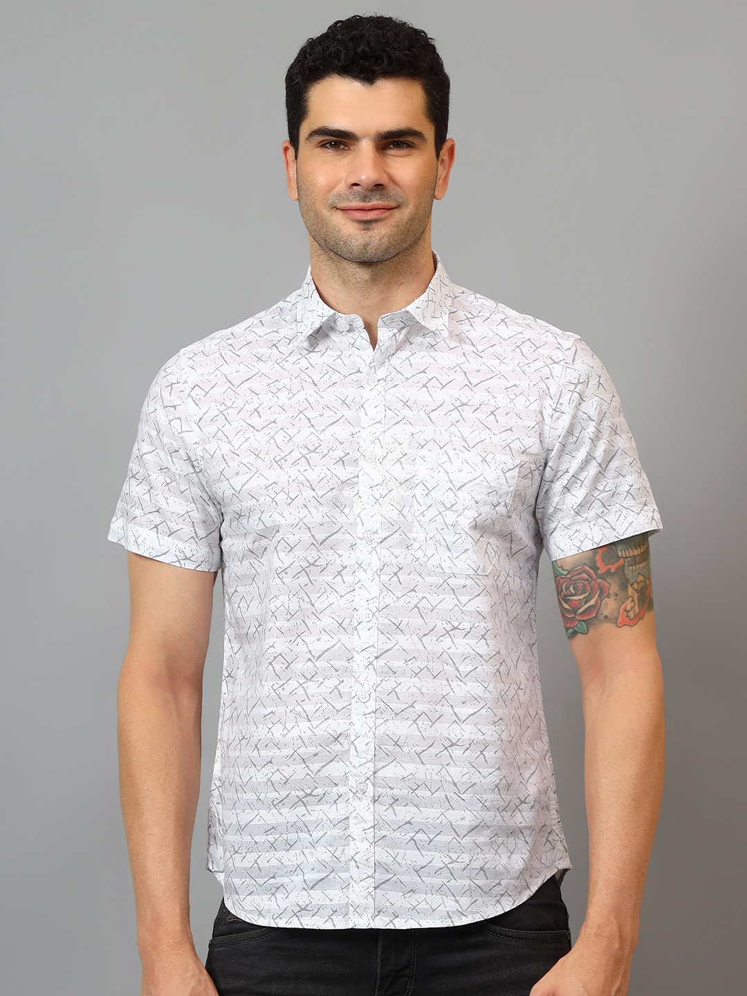 

Cantabil Comfort Abstract Printed Cotton Casual Shirt, White