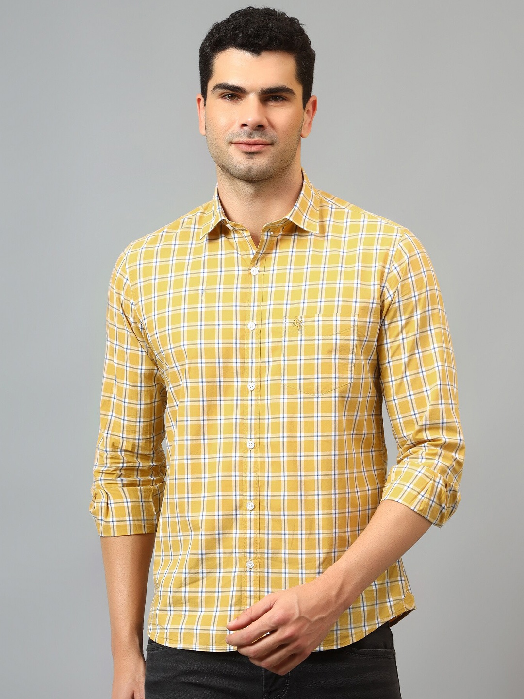 

Cantabil Men Comfort Checked Cotton Casual Shirt, Mustard