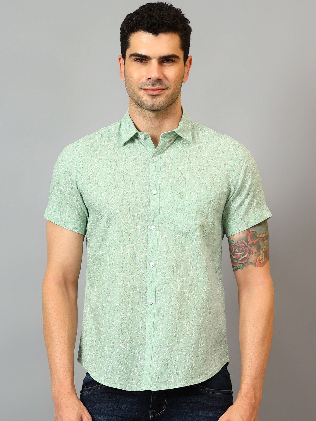 

Cantabil Comfort Floral Printed Casual Shirt, Green