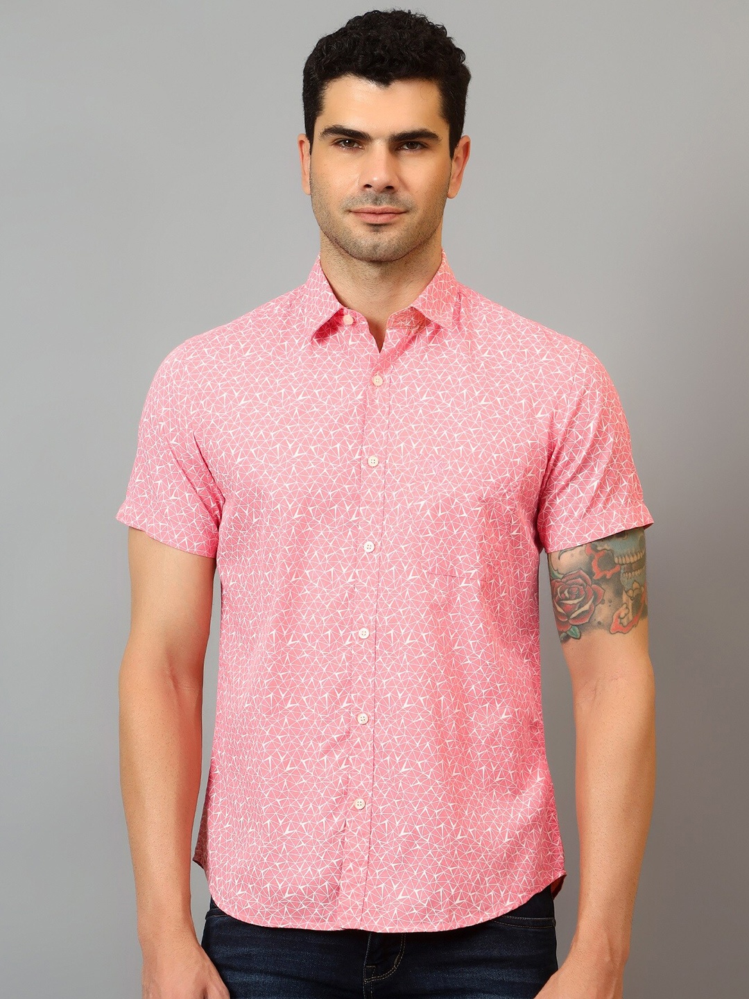 

Cantabil Comfort Micro Ditsy Printed Casual Shirt, Pink