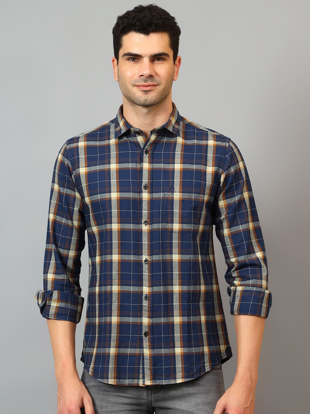 

Cantabil Comfort Checked Cotton Casual Shirt, Navy blue