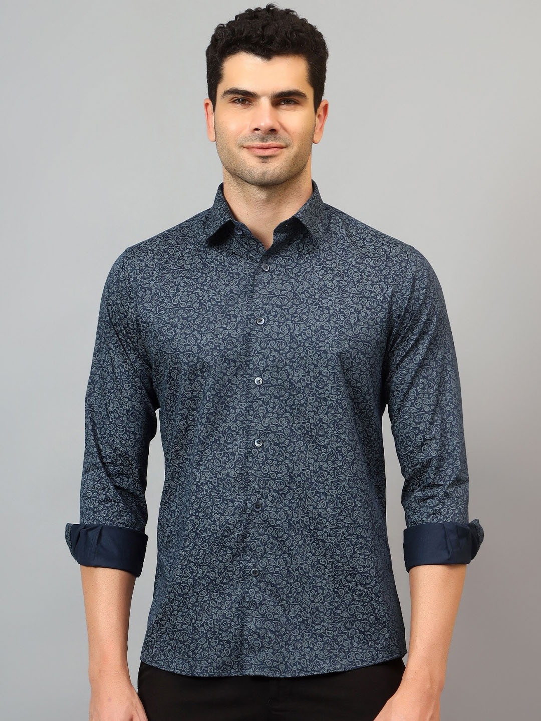 

Cantabil Comfort Floral Cotton Printed Casual Shirt, Navy blue