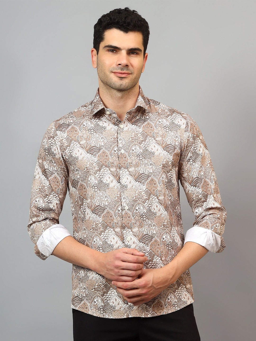 

Cantabil Comfort Floral Cotton Printed Casual Shirt, Brown
