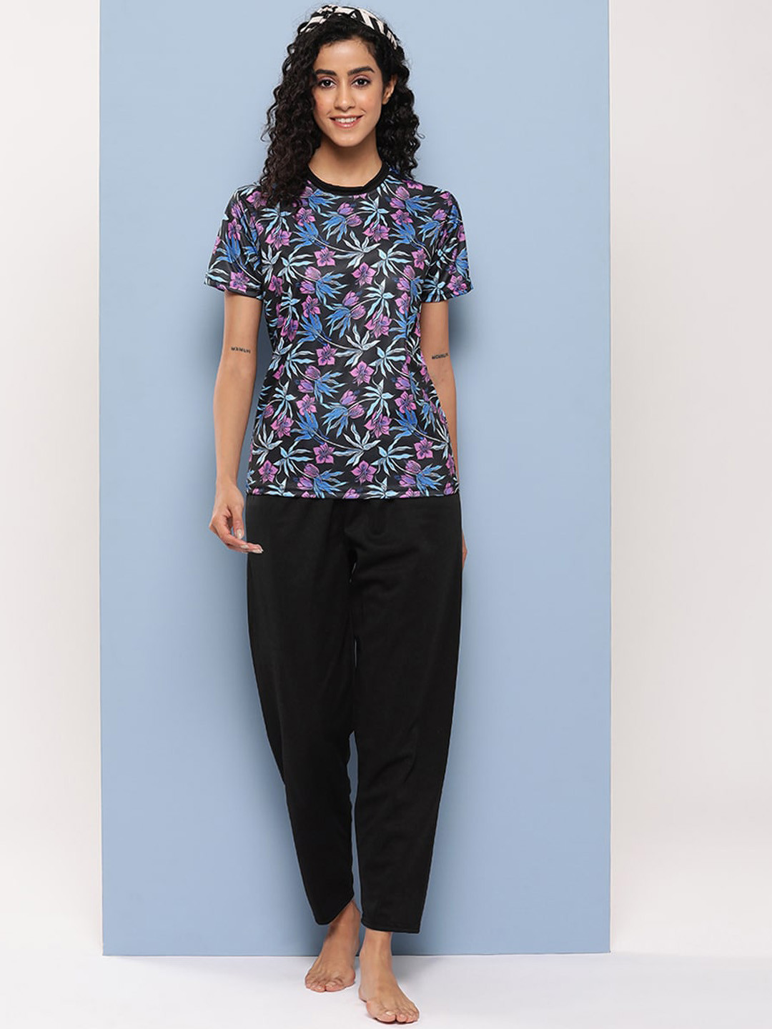 

BAESD Floral Printed Round Neck Swim Set, Black