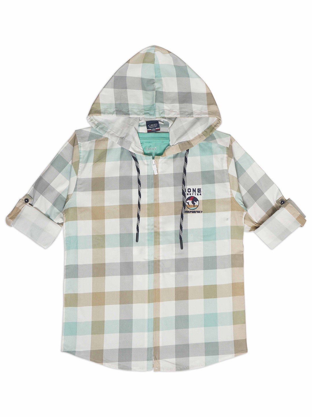 

CAVIO Boys Gingham Checks Opaque Checked Casual Shirt & T-Shirt, Sea green