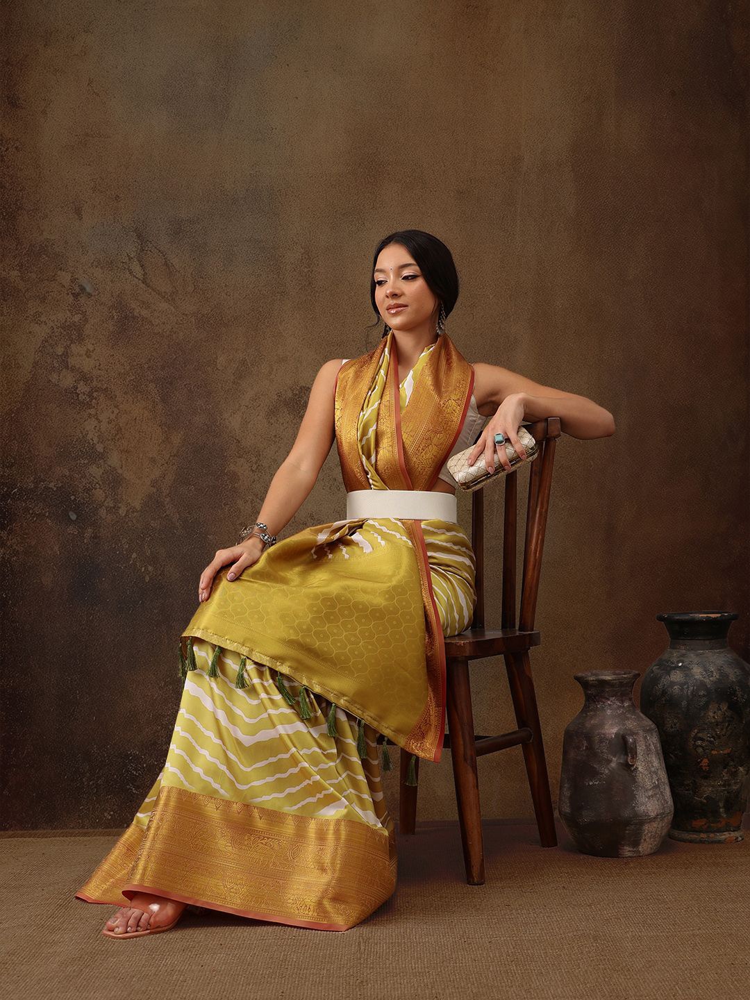 

Silk Land Leheriya Banarasi Silk Digital Print Saree, Yellow