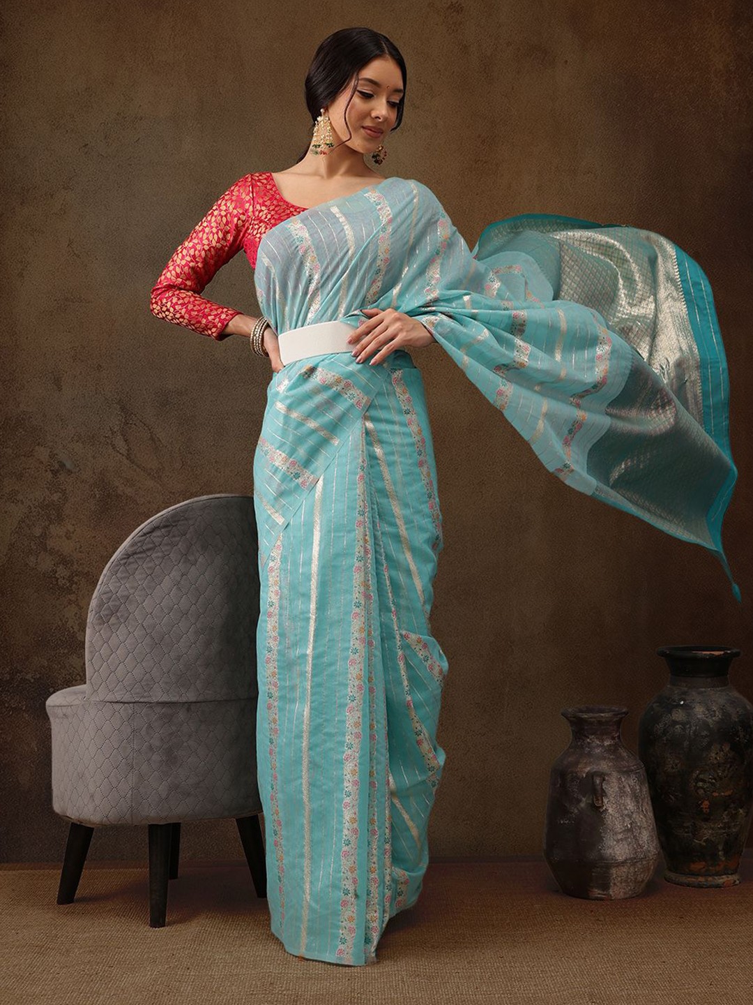 

Silk Land Woven Design Zari Banarasi Saree, Teal