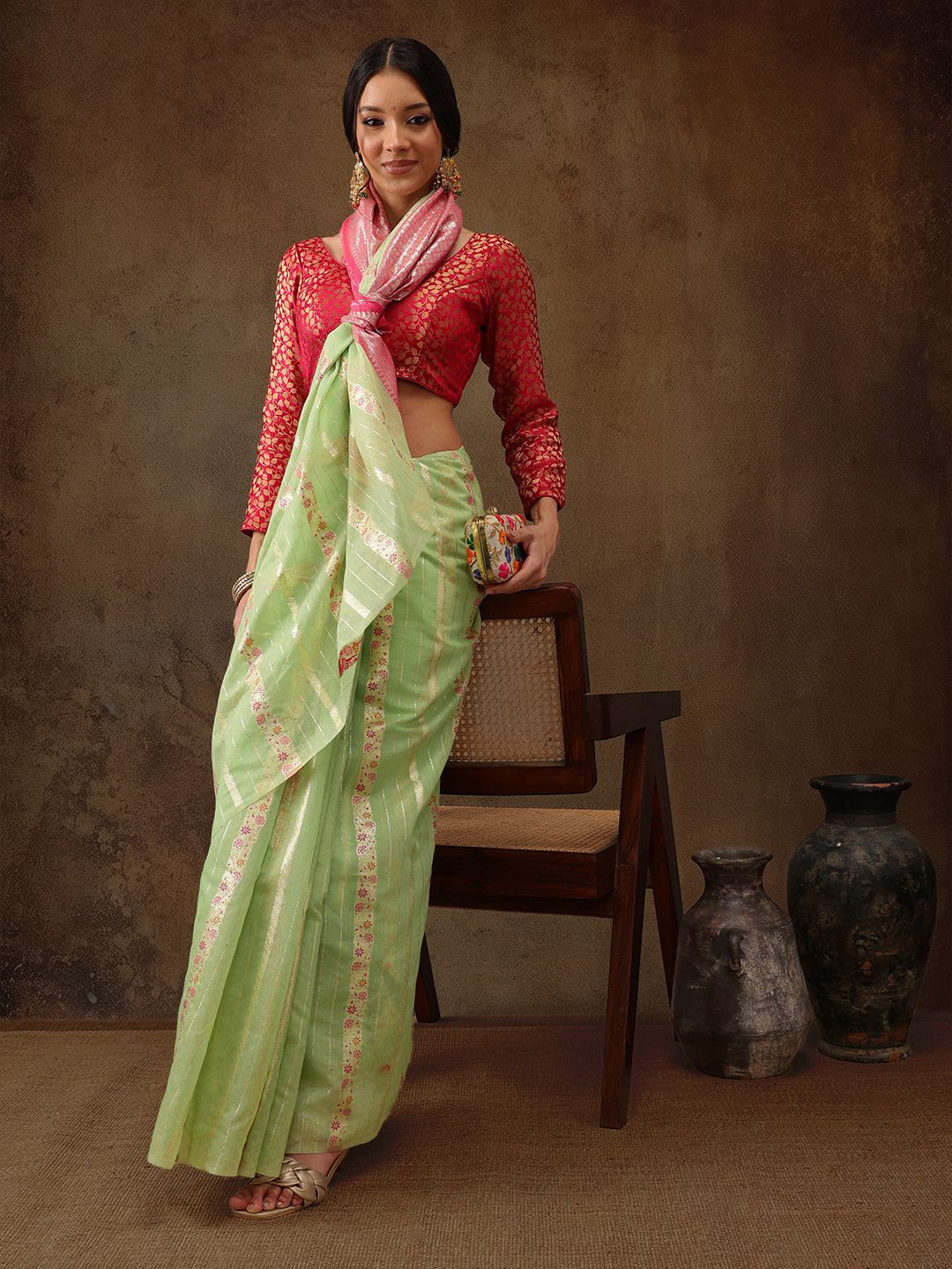 

Silk Land Woven Design Zari Banarasi Saree, Green