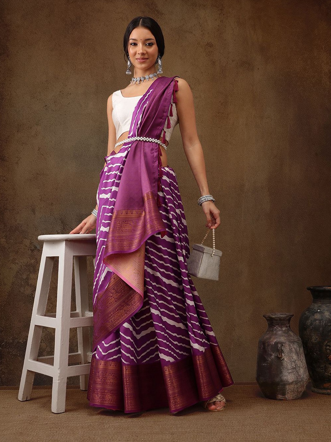 

Silk Land Leheriya Zari Silk Blend Banarasi Saree, Lavender