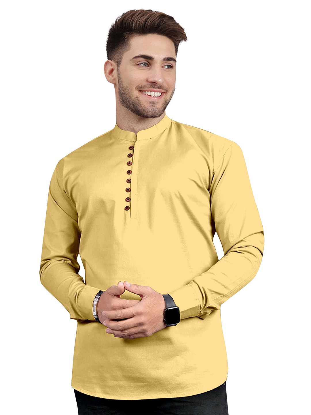 

KHUSHI CREATION Men Solid Cotton Kurta, Yellow