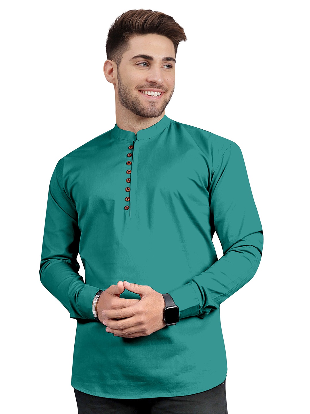 

KHUSHI CREATION Men Solid Cotton Kurta, Sea green