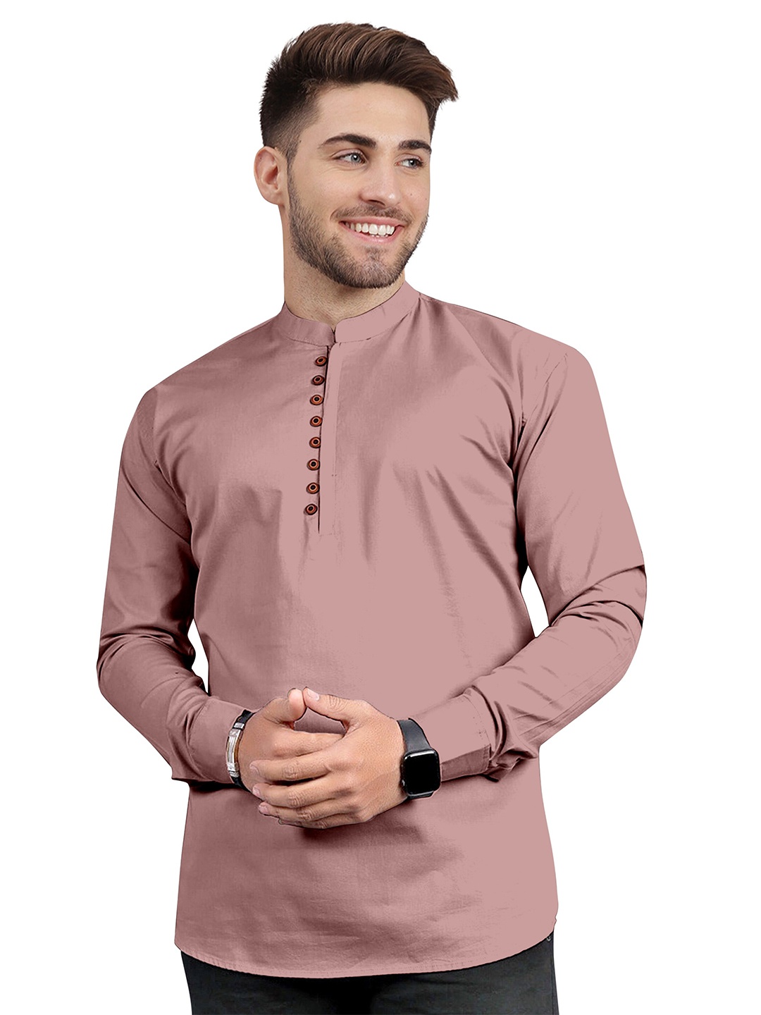 

KHUSHI CREATION Men Solid Cotton Kurta, Peach