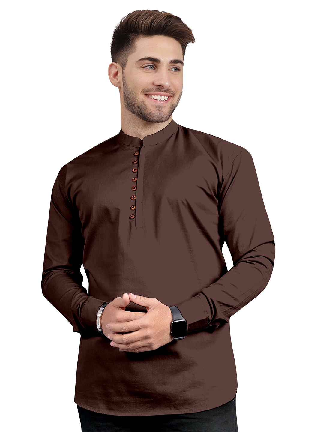 

KHUSHI CREATION Men Solid Cotton Kurta, Brown