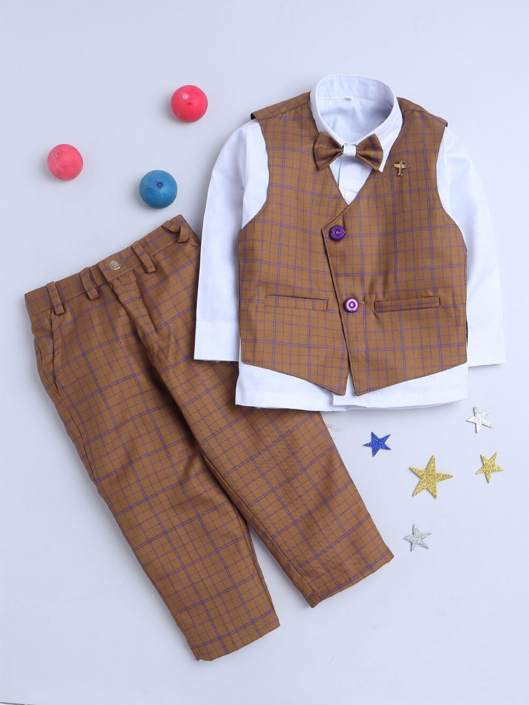 

FOURFOLDS Boys Striped Coat with Leggings, Beige