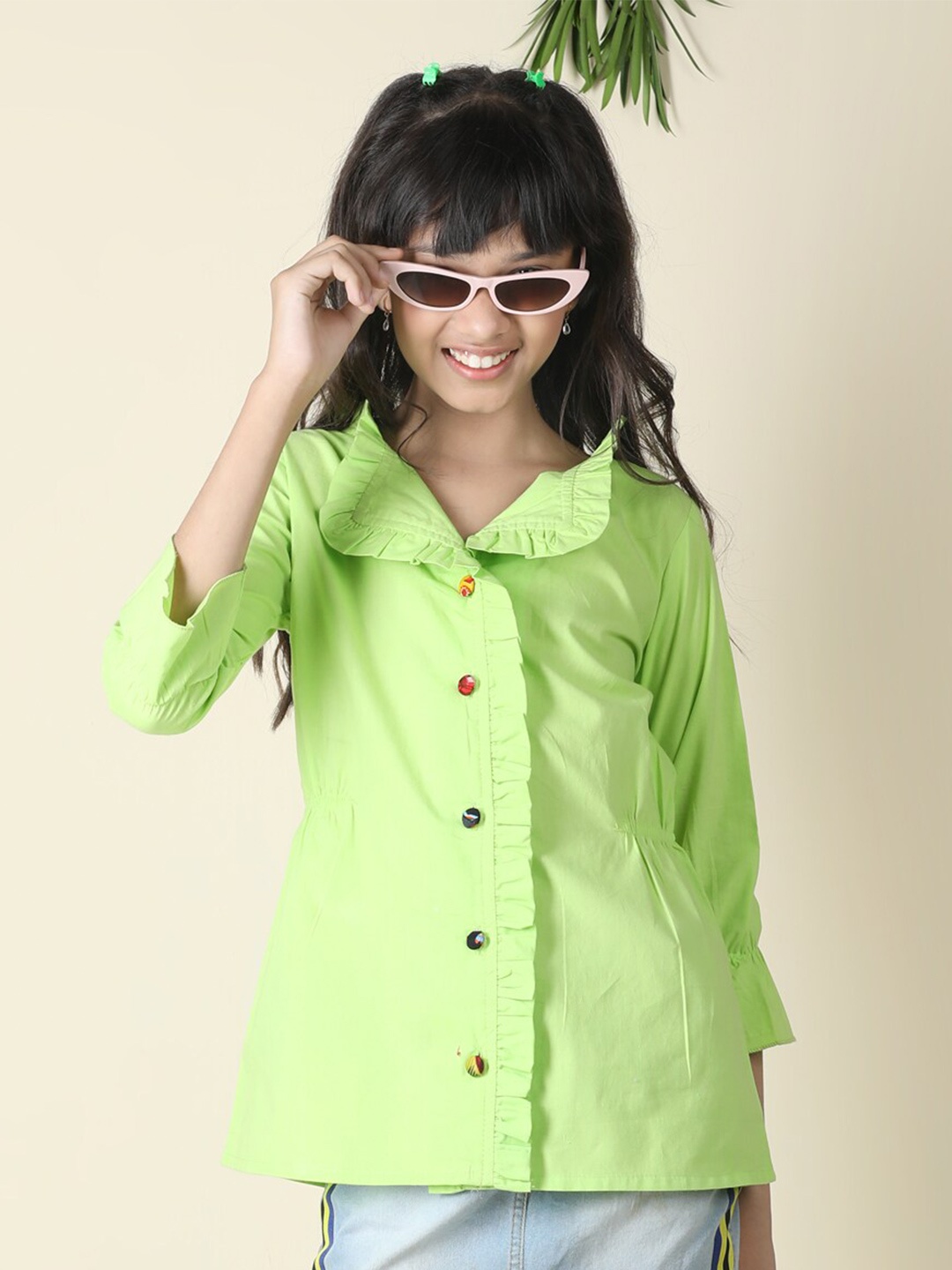 

Cutiekins Girls Shirt Collar Three-Quarter Sleeves Cotton Shirt Style Top, Green