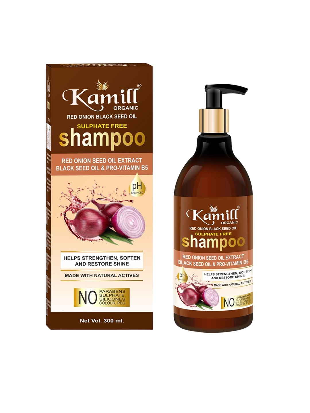 

KAMILL Sulphate Free Red Onion Black Seed Oil Hair Shampoo - 300 ml, Brown