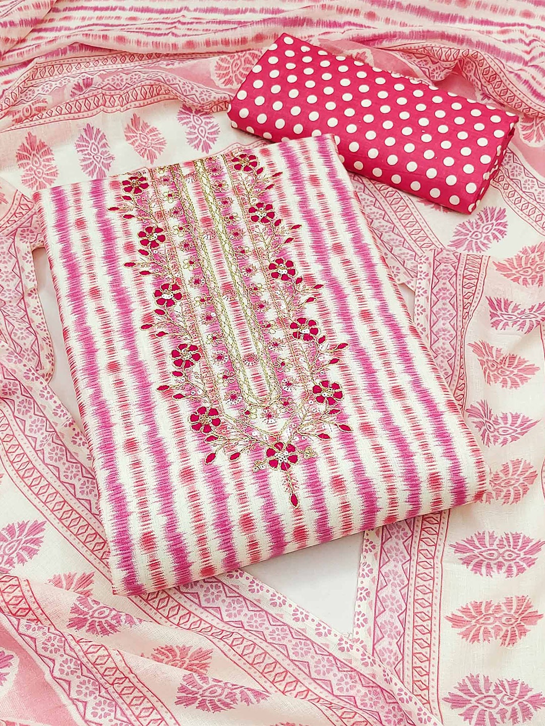 

Peachmode Printed Pure Cotton Unstitched Dress Material, Pink