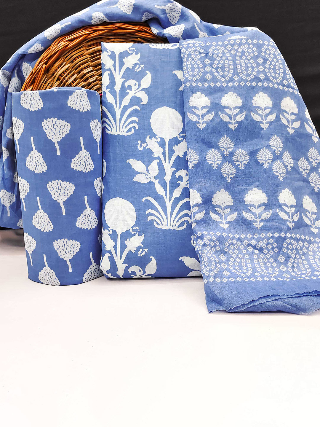 

Peachmode Printed Pure Cotton Unstitched Dress Material, Blue