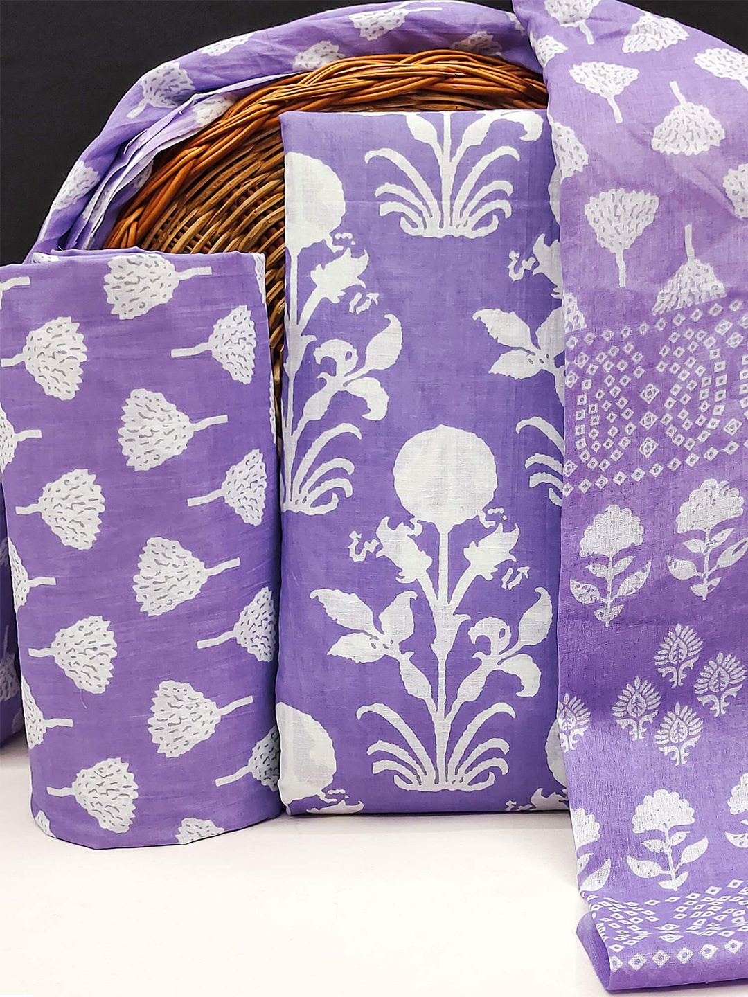

Peachmode Floral Printed Pure Cotton Unstitched Dress Material, Purple
