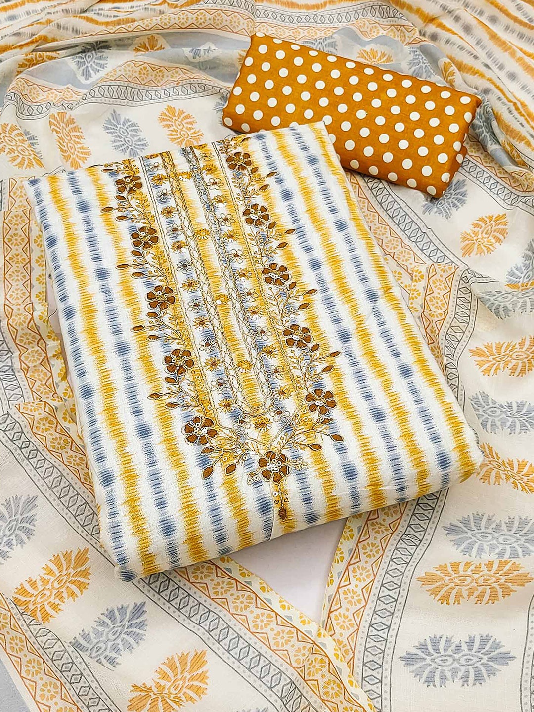 

Peachmode Printed Pure Cotton Unstitched Dress Material, Mustard