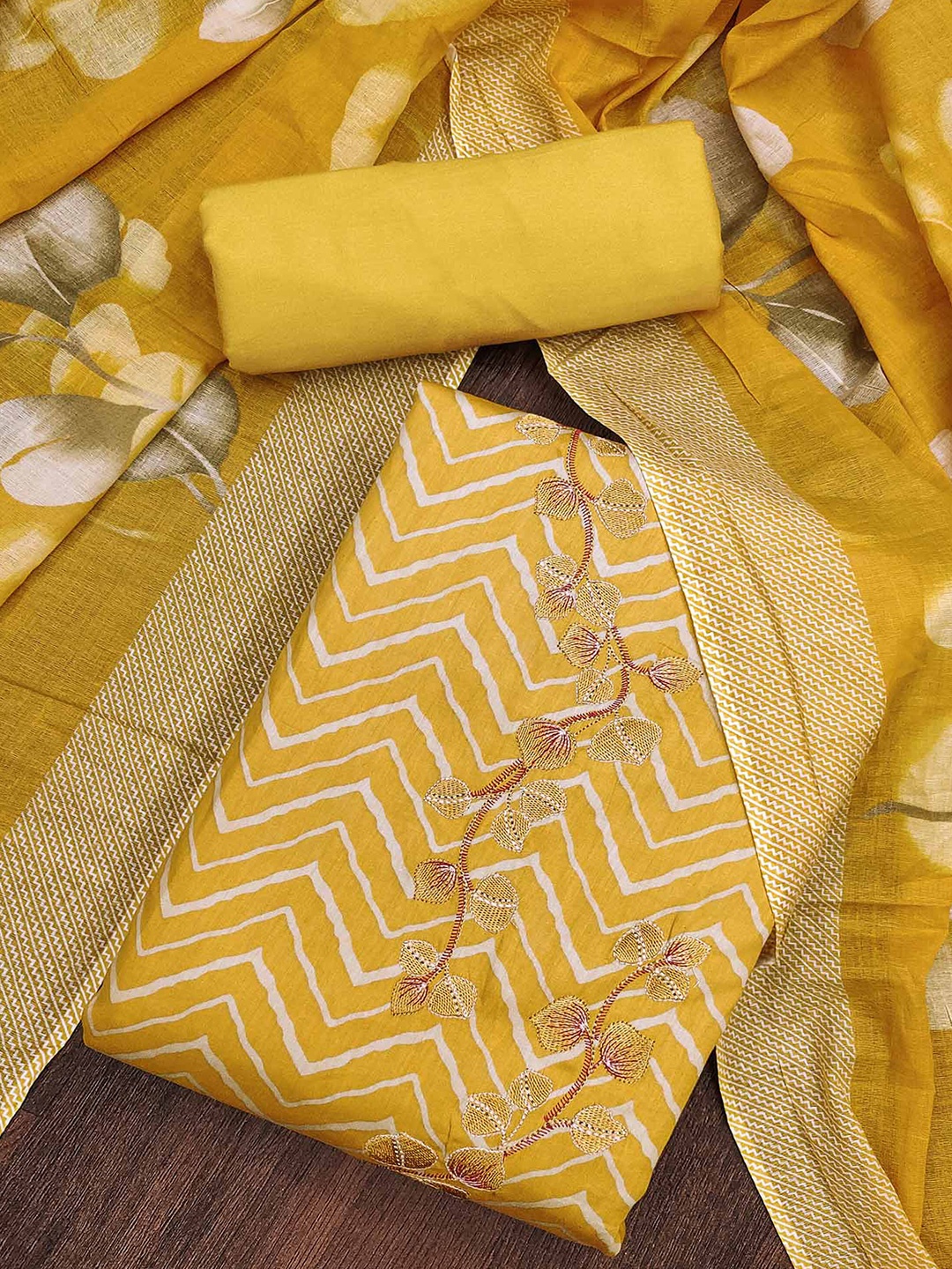 

Peachmode Printed Unstitched Dress Material, Yellow