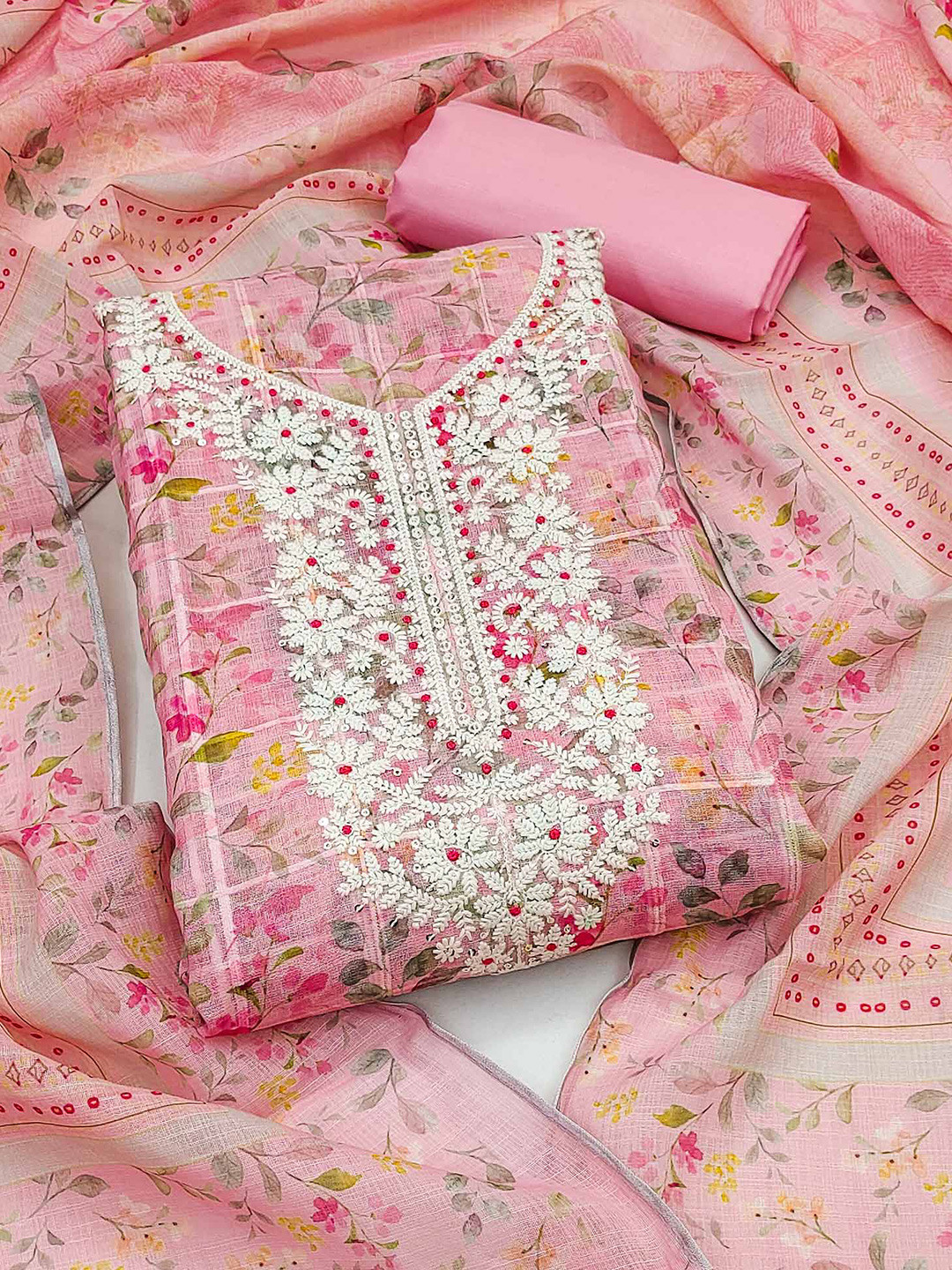

Peachmode Printed Unstitched Dress Material, Peach