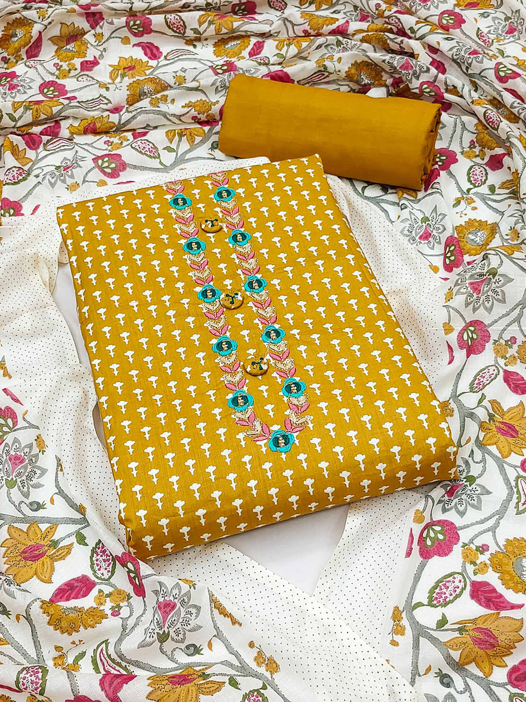 

Peachmode Printed Pure Cotton Unstitched Dress Material, Mustard