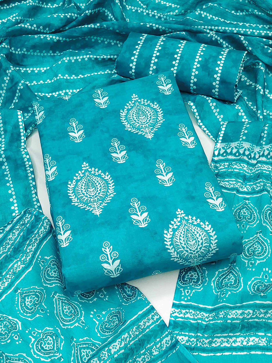 

Peachmode Printed Pure Cotton Unstitched Dress Material, Blue