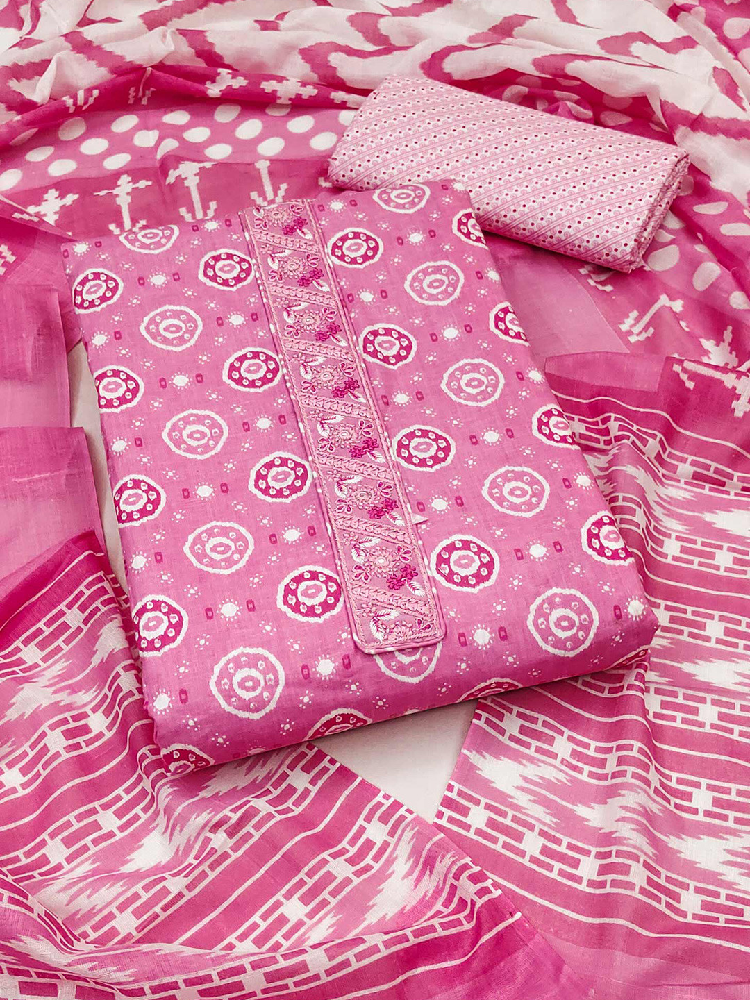 

Peachmode Printed Pure Cotton Unstitched Dress Material, Pink