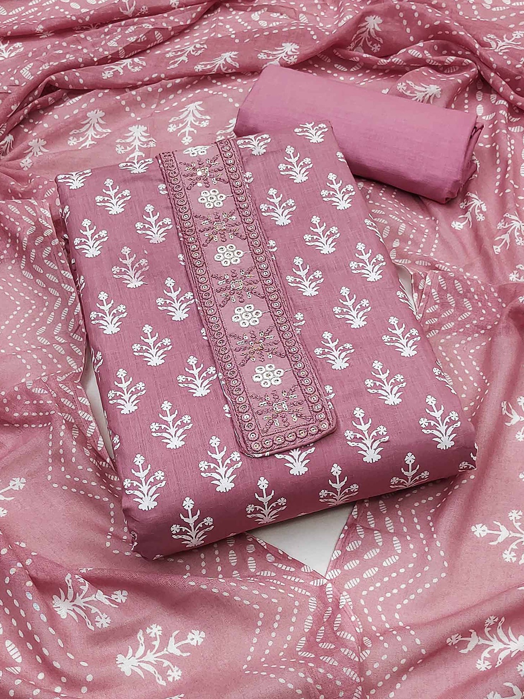 

Peachmode Printed Pure Cotton Unstitched Dress Material, Mauve