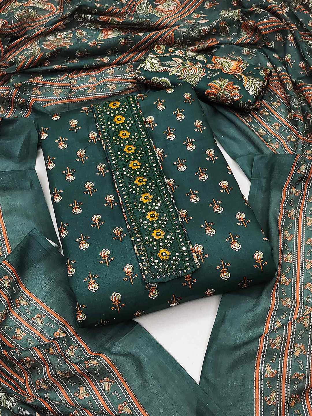 

Peachmode Printed Pure Cotton Unstitched Dress Material, Green