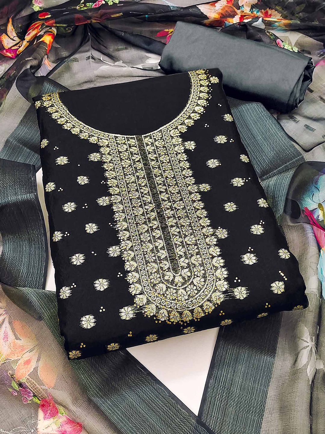 

Peachmode Woven Design Unstitched Dress Material, Black