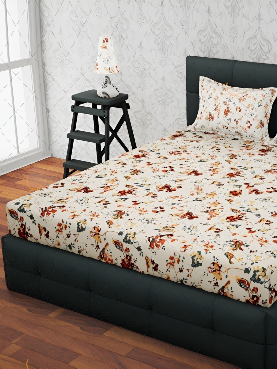 

RRC Brown & White Floral 160 TC Cotton King Bedsheet with 2 Pillow Covers