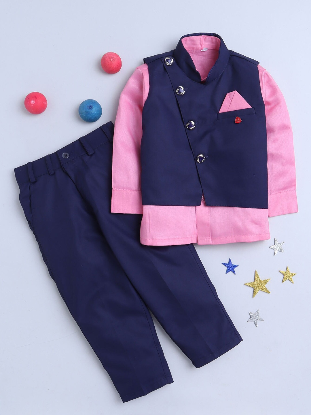 

BAESD Boys Mandarin Collar Sleeveless 3 Piece Single-Breasted Suits, Navy blue