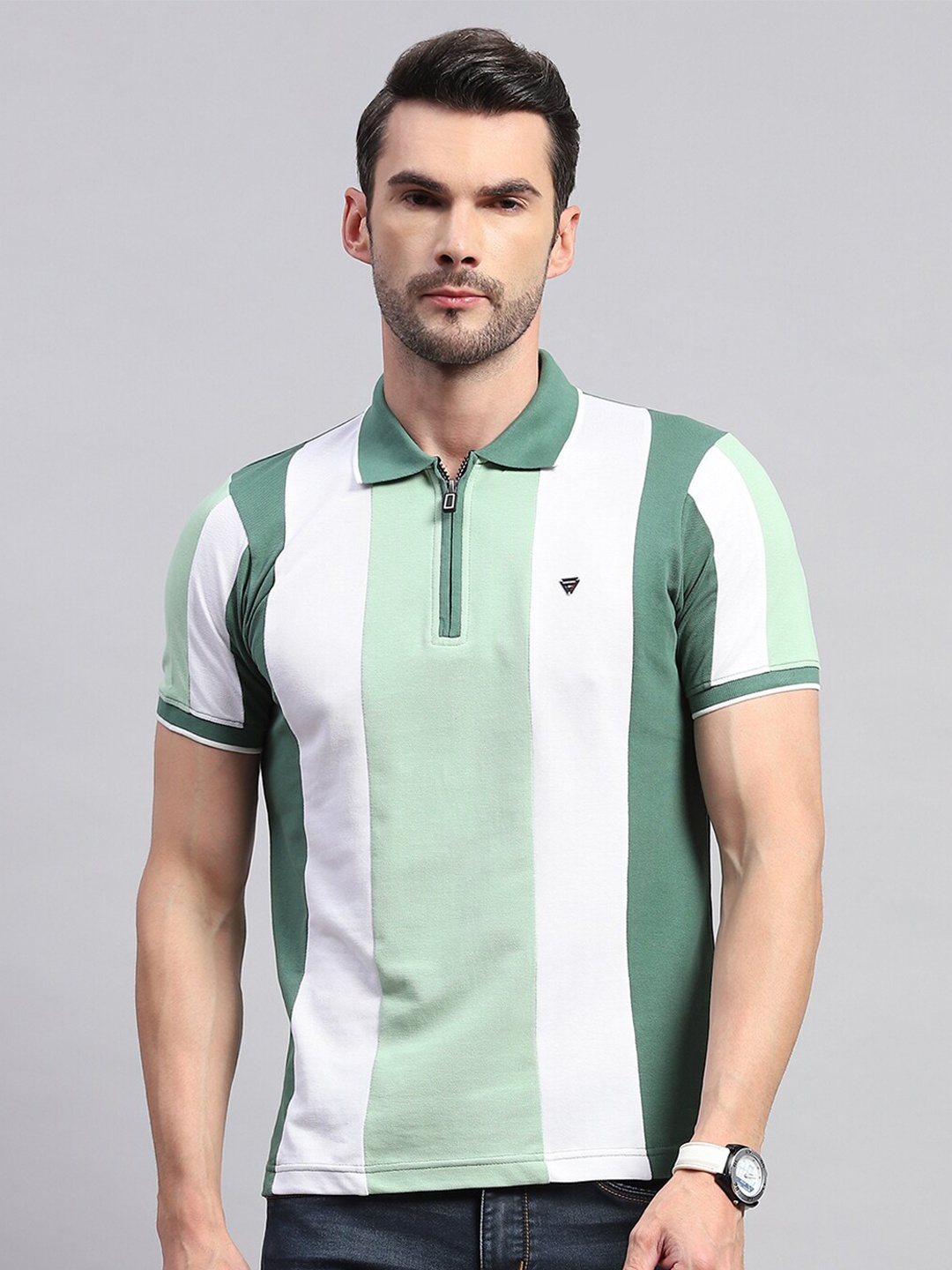 

Monte Carlo Colourblocked Polo Collar Cotton T-shirt, Green
