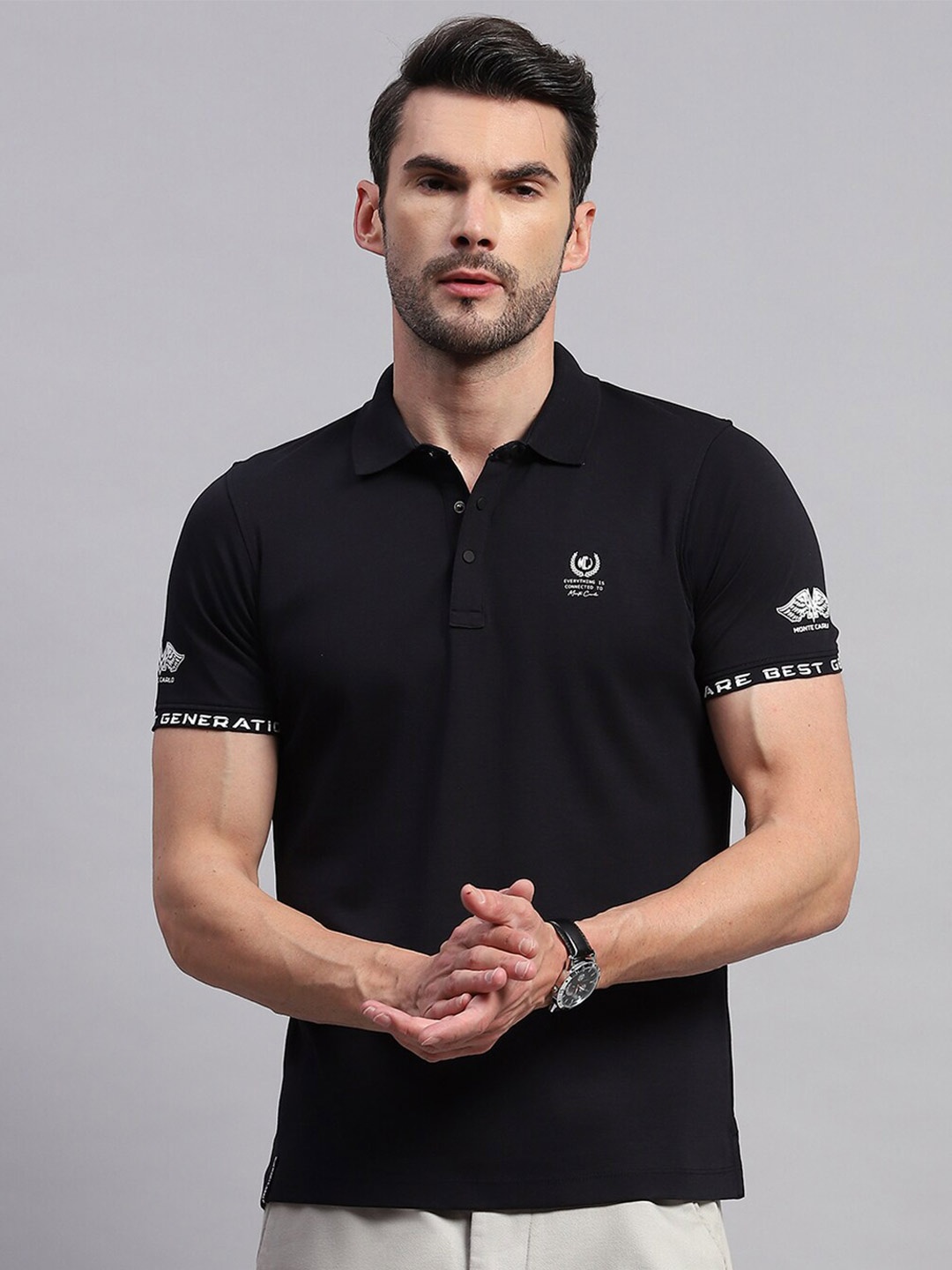 

Monte Carlo Polo Collar Cotton T-shirt, Black