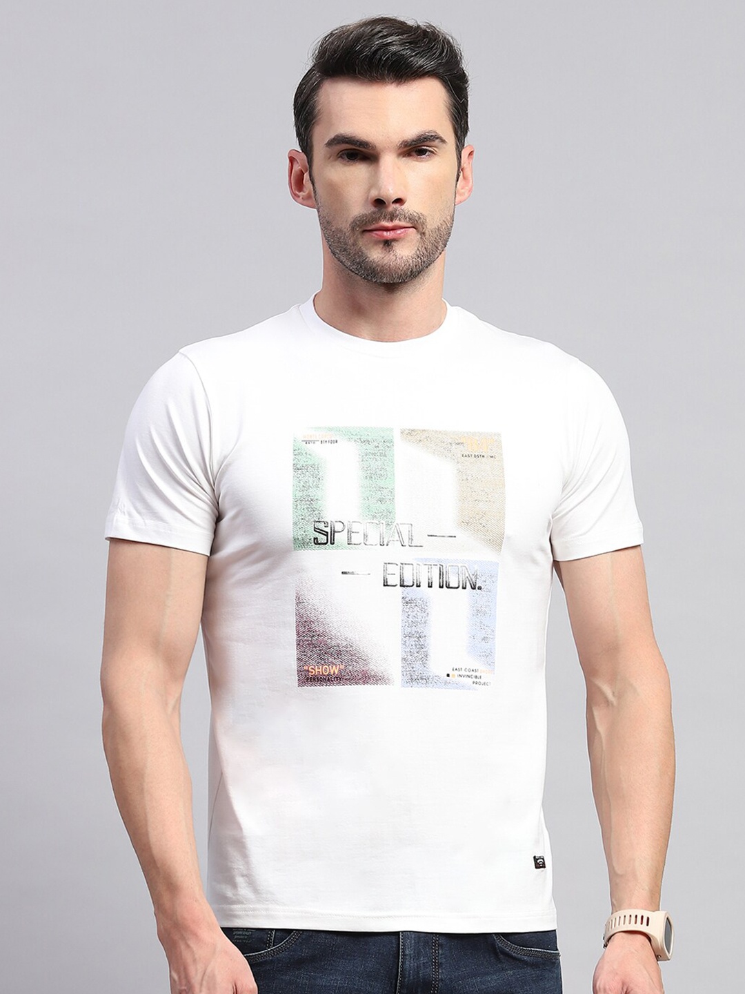 Monte Carlo Typography Printed Cotton T-shirt, White