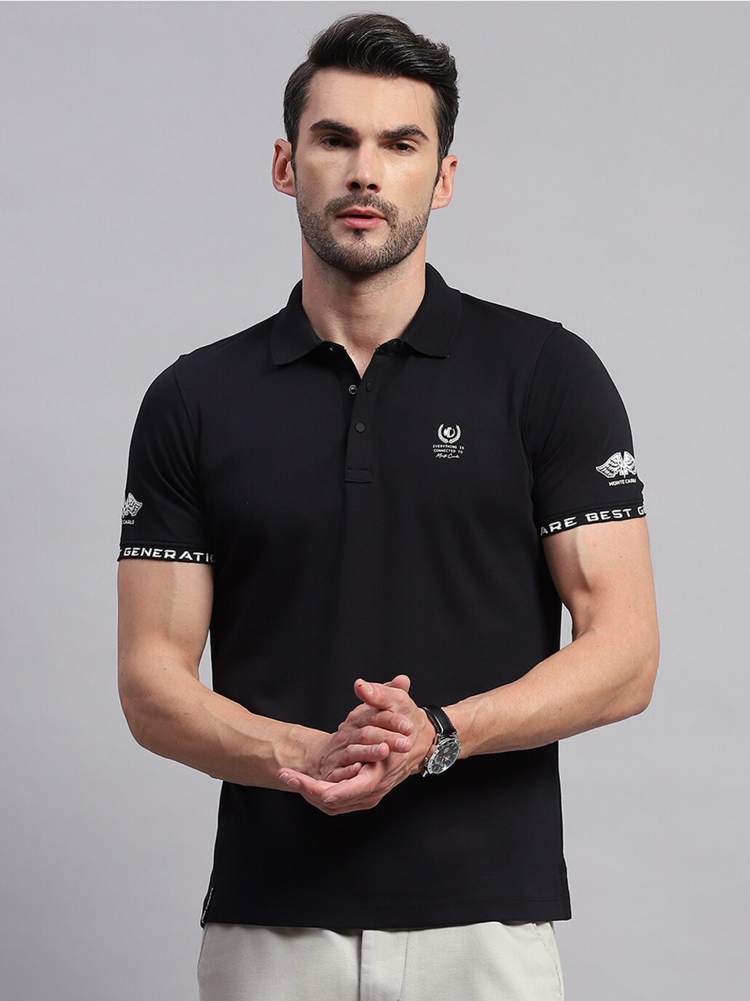 

Monte Carlo Polo Collar Cotton T-shirt, Black