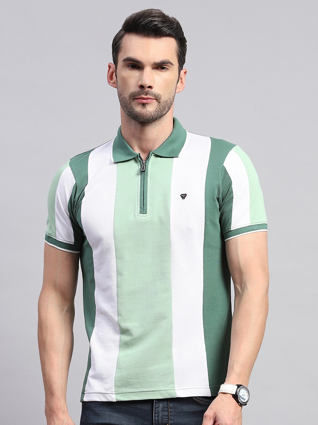 

Monte Carlo Colourblocked Polo Collar Cotton T-shirt, Green