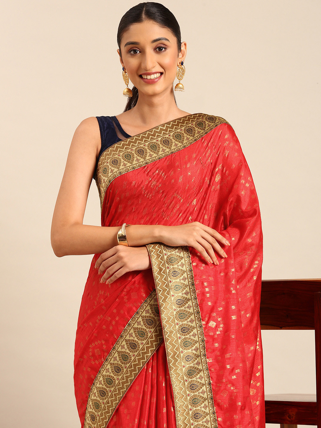 

HERE&NOW Abstract Printed Saree, Red