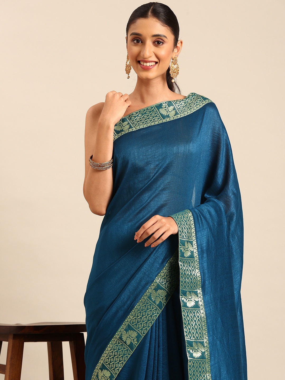 

HERE&NOW Solid Saree, Navy blue
