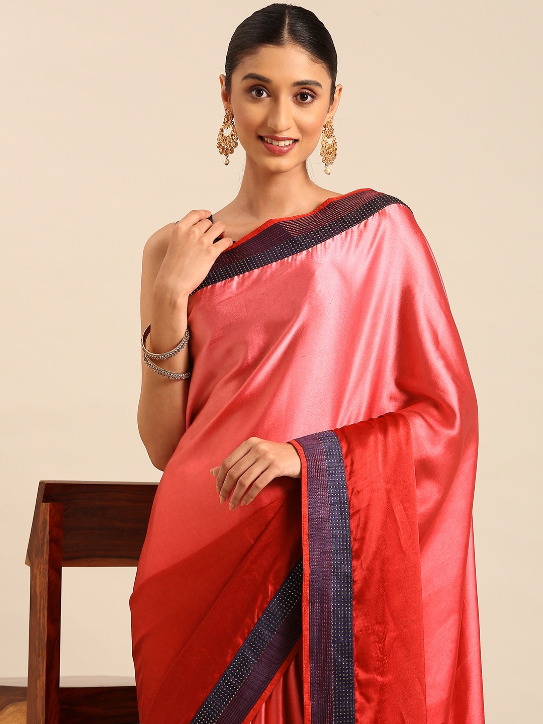 

HERE&NOW Ombre Beads & Stones Pure Silk Saree, Maroon
