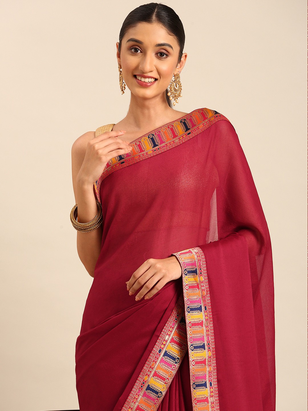 

HERE&NOW Pure Georgette Saree, Red
